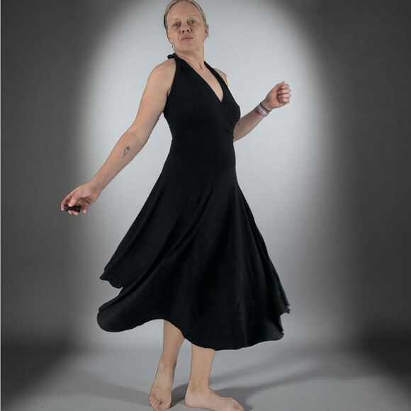 Rachel Pally Halter V-Neck Flowy Midi Dress in Black | Small - Picture 5 of 8